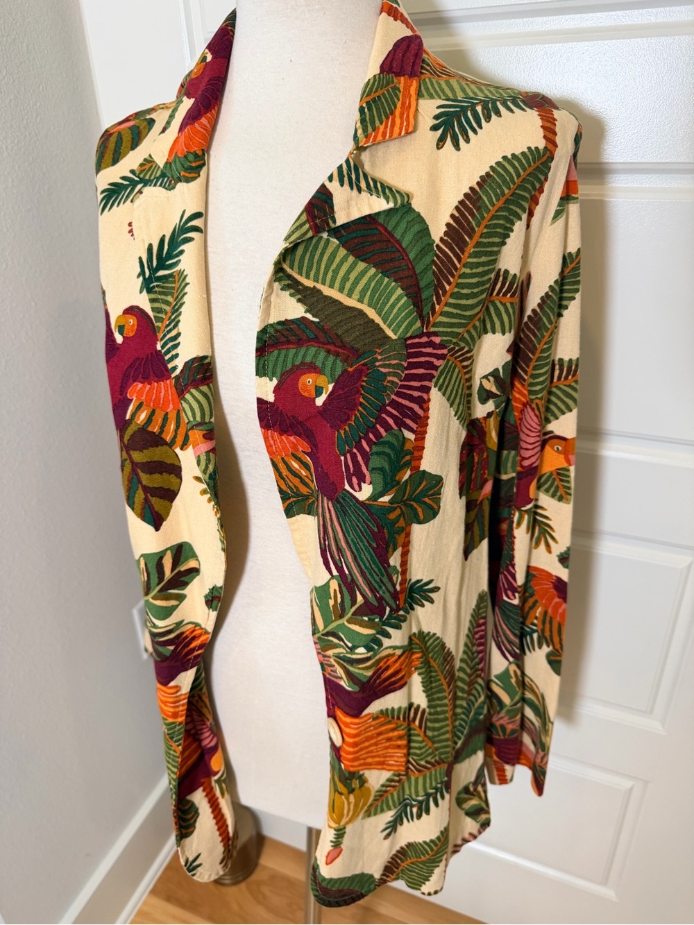 FARM Rio Macaw Mix Tropical Linen Blend Blazer Jacket Large - Picture 6 of 9